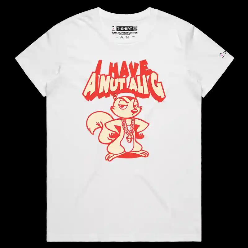 VOICEART White Female Regular Squirrel Nut Ali G Funny Animals T-Shirt Premium Graphic Hip Hop Rapper Parody Tee Play Words