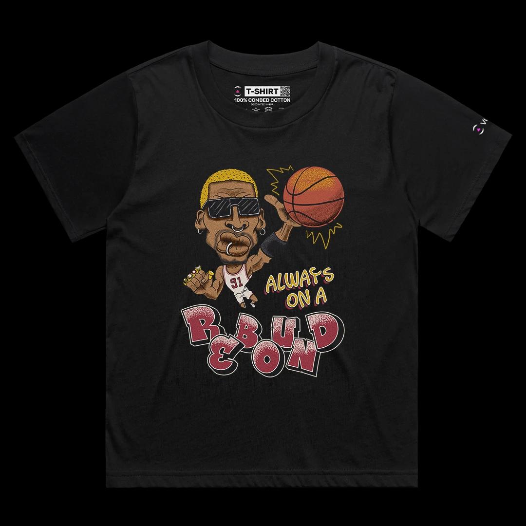 VOICEART Black Female Loose Vintage Rodman on a Rebound Sports Tee for Basketball Fans Combed Cotton Short Sleeve T-Shirt