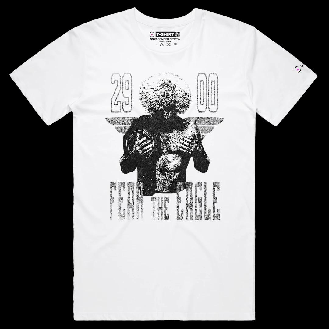VOICEART White Male Regular Khabib Fear The Eagle Sports Tee MMA Fans Short Sleeve Combed Cotton T-Shirt for Men and Women