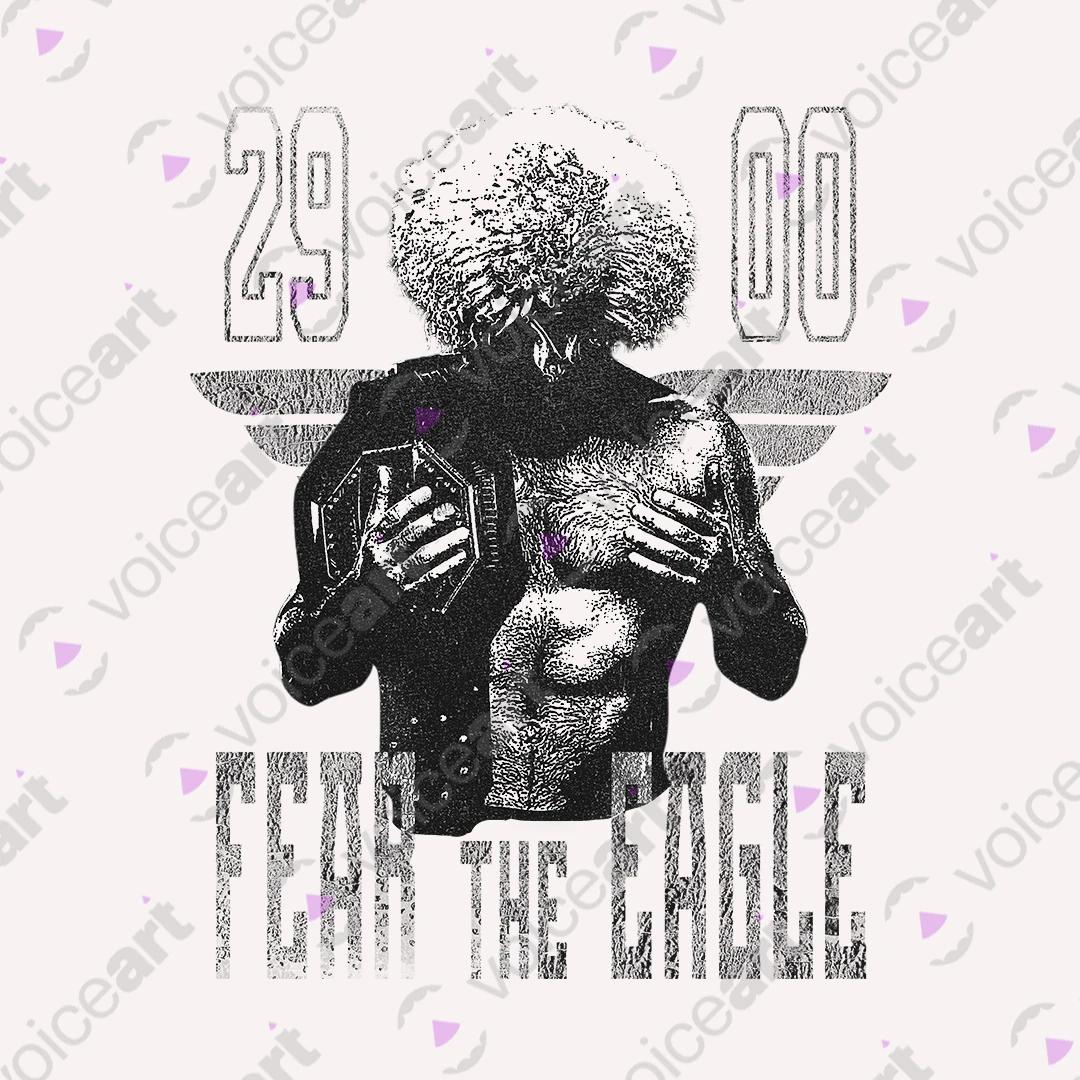 VOICEART White Watermark Khabib Fear The Eagle Sports Tee MMA Fans Short Sleeve Combed Cotton T-Shirt for Men and Women