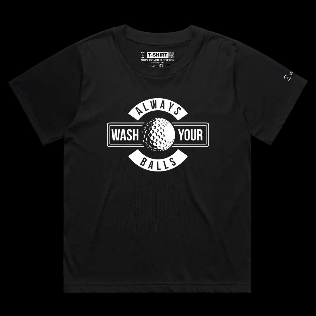 VOICEART Black Female Loose Always Wash Your Balls Funny Golf Wordplay Tee Short Sleeve Cotton T-Shirt for Men and Women