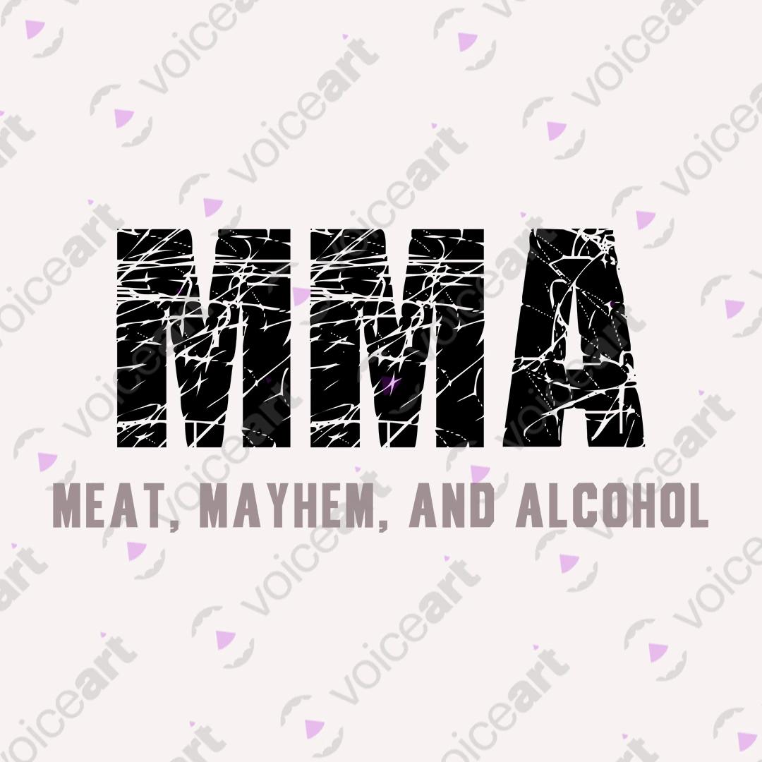 VOICEART White Watermark MMA Meat Mayhem and Alcohol Funny Meme Tee Wordplay Sleeve Cotton T-Shirt for Men and Women