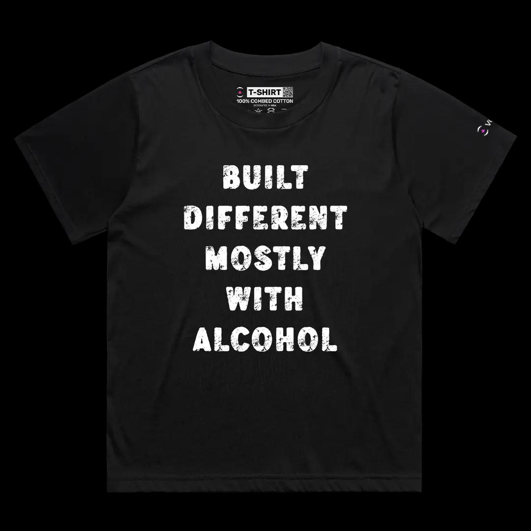 VOICEART Black Female Loose Built Different Mostly With Alcohol Funny Tee Joke Short Cotton T-Shirt for Men and Women