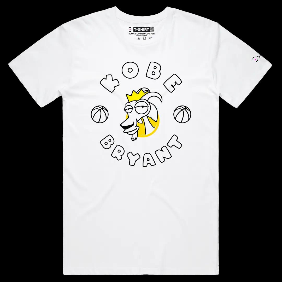 VOICEART White Male Regular Kobe Bryant The Goat Sports Tee for Basketball Short Sleeve Cotton T-Shirt for Men and Women
