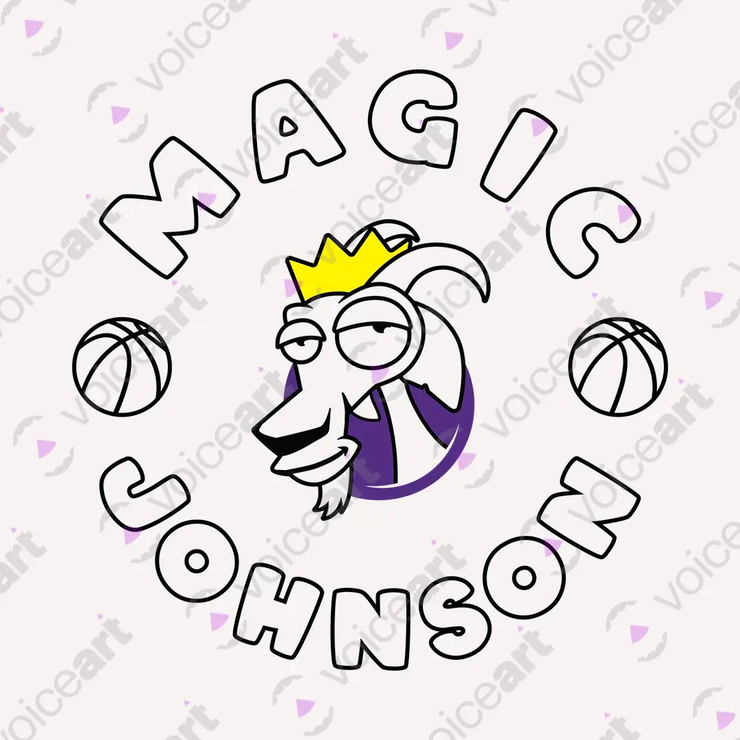 VOICEART White Watermark Magic Johnson The GOAT Series Sports Graphic Tee for Basketball Fans Short Sleeve Cotton Shirt
