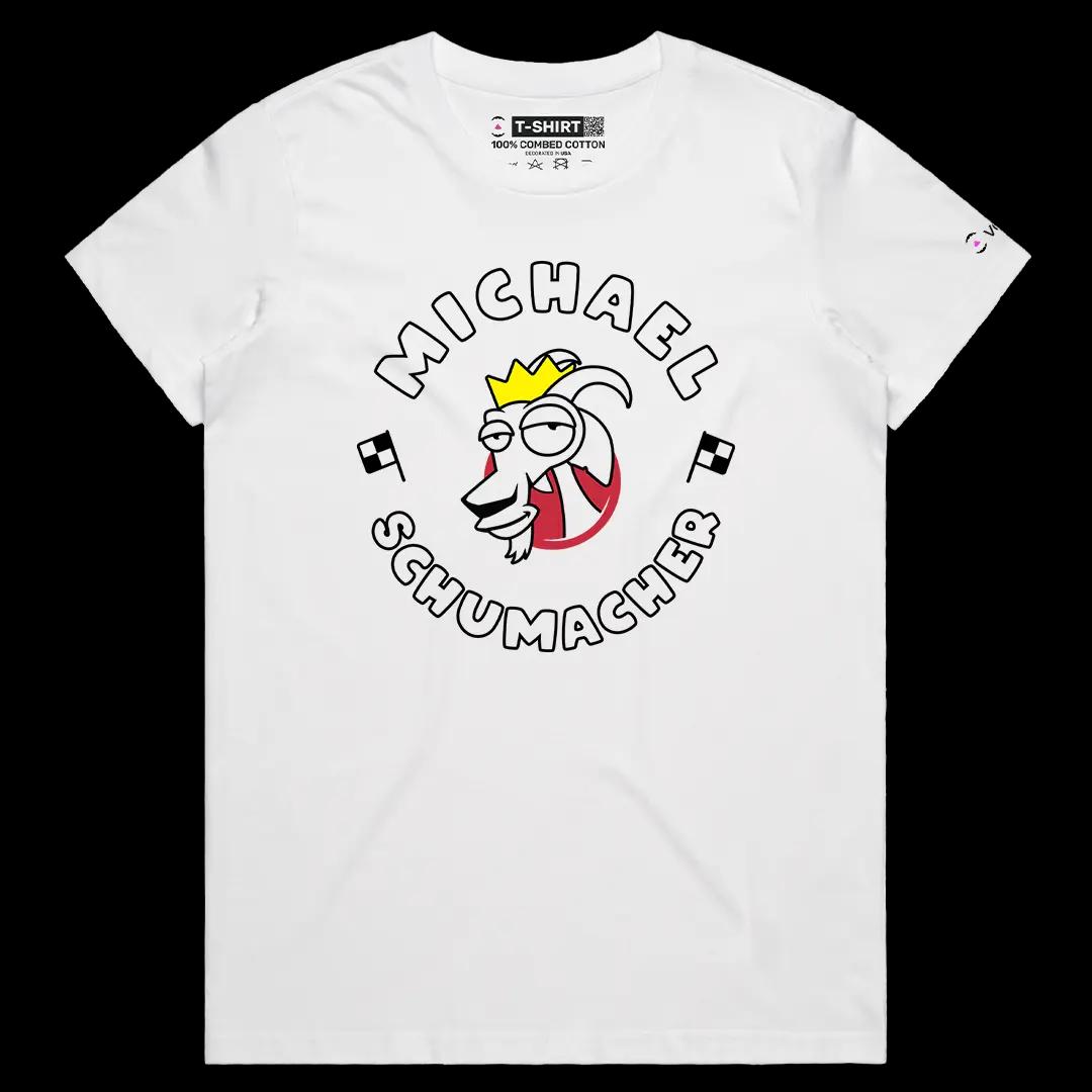 VOICEART White Female Regular Michael Schumacher Goat Sports Tee Formula Racing Fans Short Sleeve Cotton Shirt Men and Women