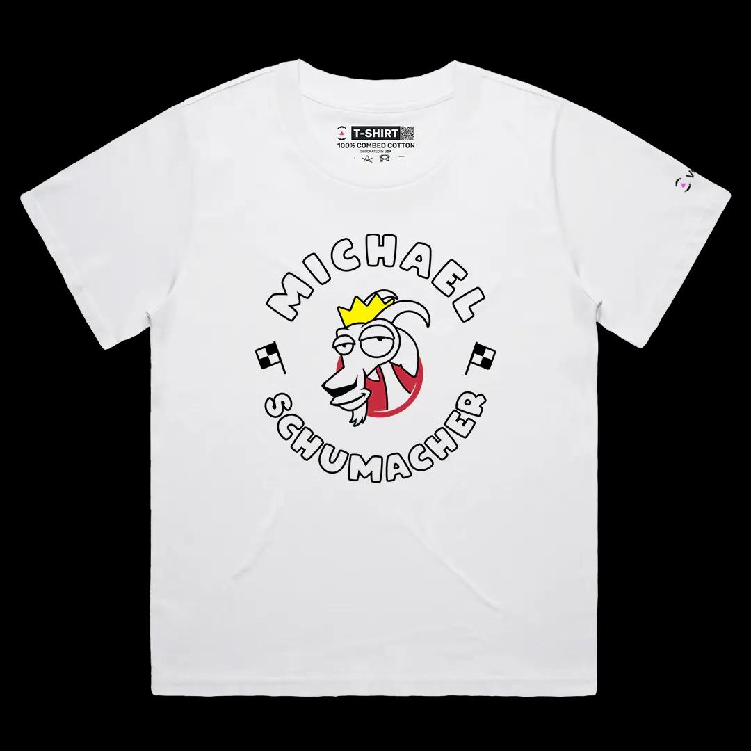 VOICEART White Female Loose Michael Schumacher Goat Sports Tee Formula Racing Fans Short Sleeve Cotton Shirt Men and Women