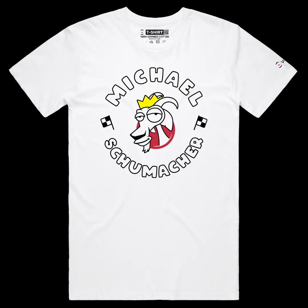 VOICEART White Male Regular Michael Schumacher Goat Sports Tee Formula Racing Fans Short Sleeve Cotton Shirt Men and Women