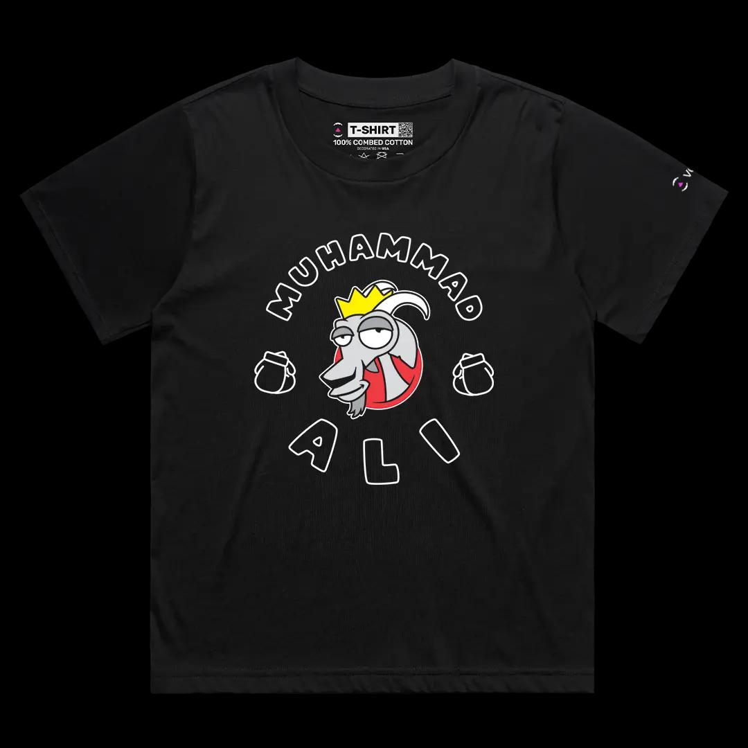 VOICEART Black Female Loose Muhammad Ali The Goat Sports Graphic Tee for Boxing Fans Short Sleeve Combed Cotton T-Shirt