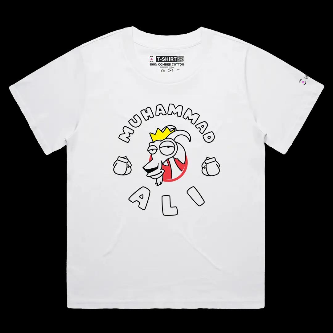 VOICEART White Female Loose Muhammad Ali The Goat Sports Graphic Tee for Boxing Fans Short Sleeve Combed Cotton T-Shirt