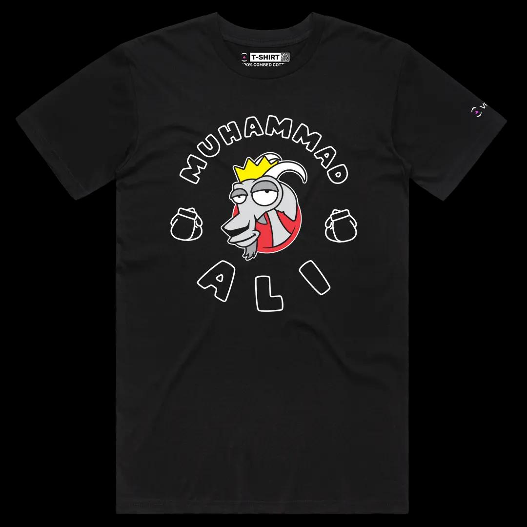 VOICEART Black Male Regular Muhammad Ali The Goat Sports Graphic Tee for Boxing Fans Short Sleeve Combed Cotton T-Shirt
