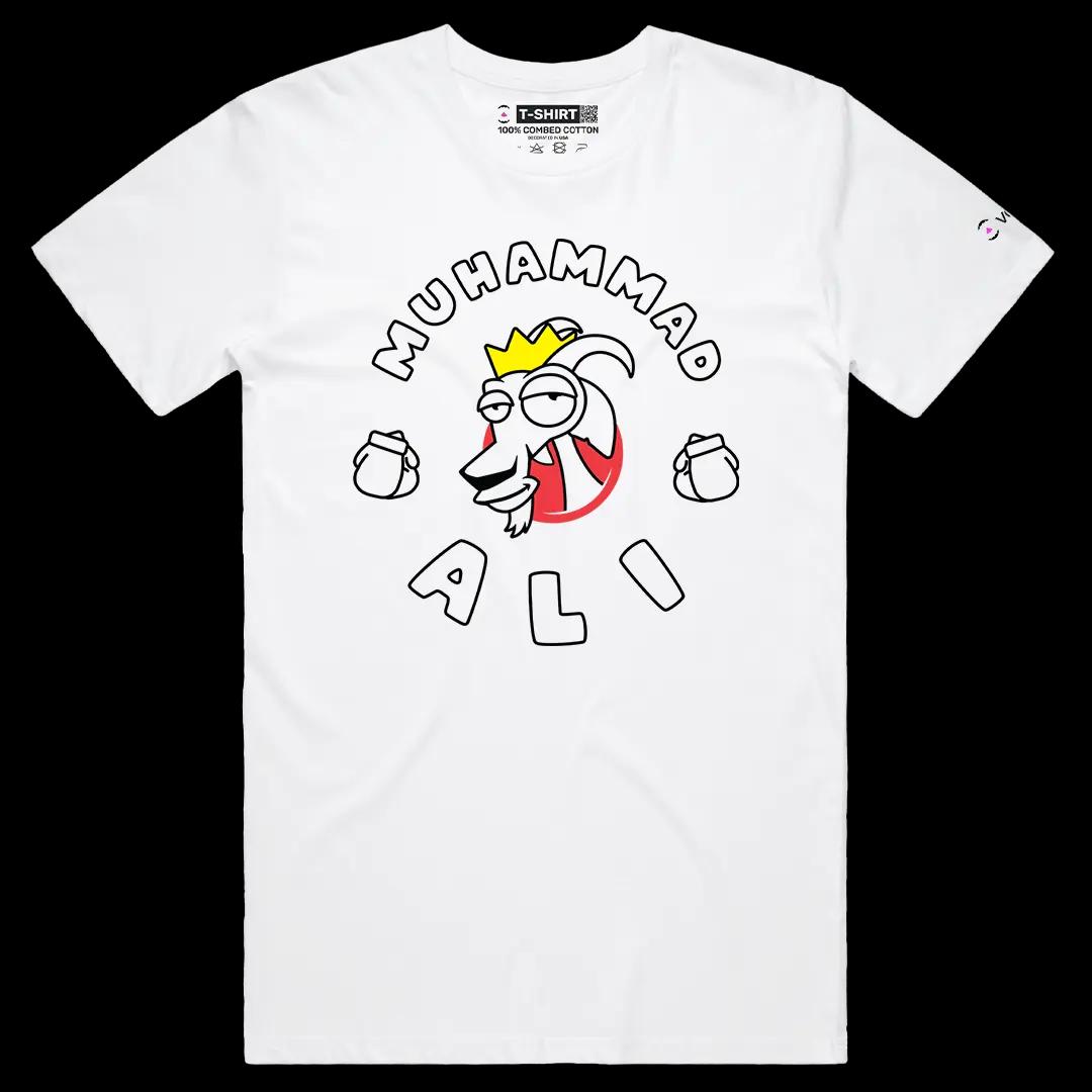 VOICEART White Male Regular Muhammad Ali The Goat Sports Graphic Tee for Boxing Fans Short Sleeve Combed Cotton T-Shirt