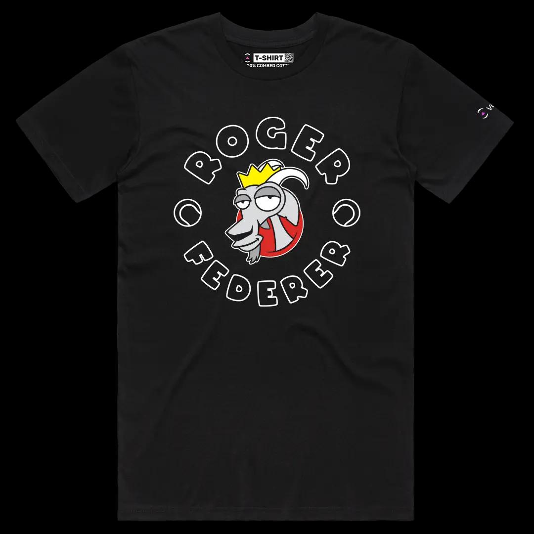 VOICEART Black Male Regular Federer The Goat Sports Graphic Tee for Tennis Fans Short Sleeve Combed Cotton TShirt