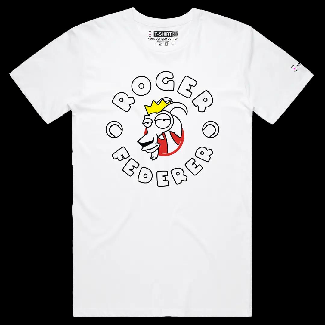 VOICEART White Male Regular Federer The Goat Sports Graphic Tee for Tennis Fans Short Sleeve Combed Cotton TShirt
