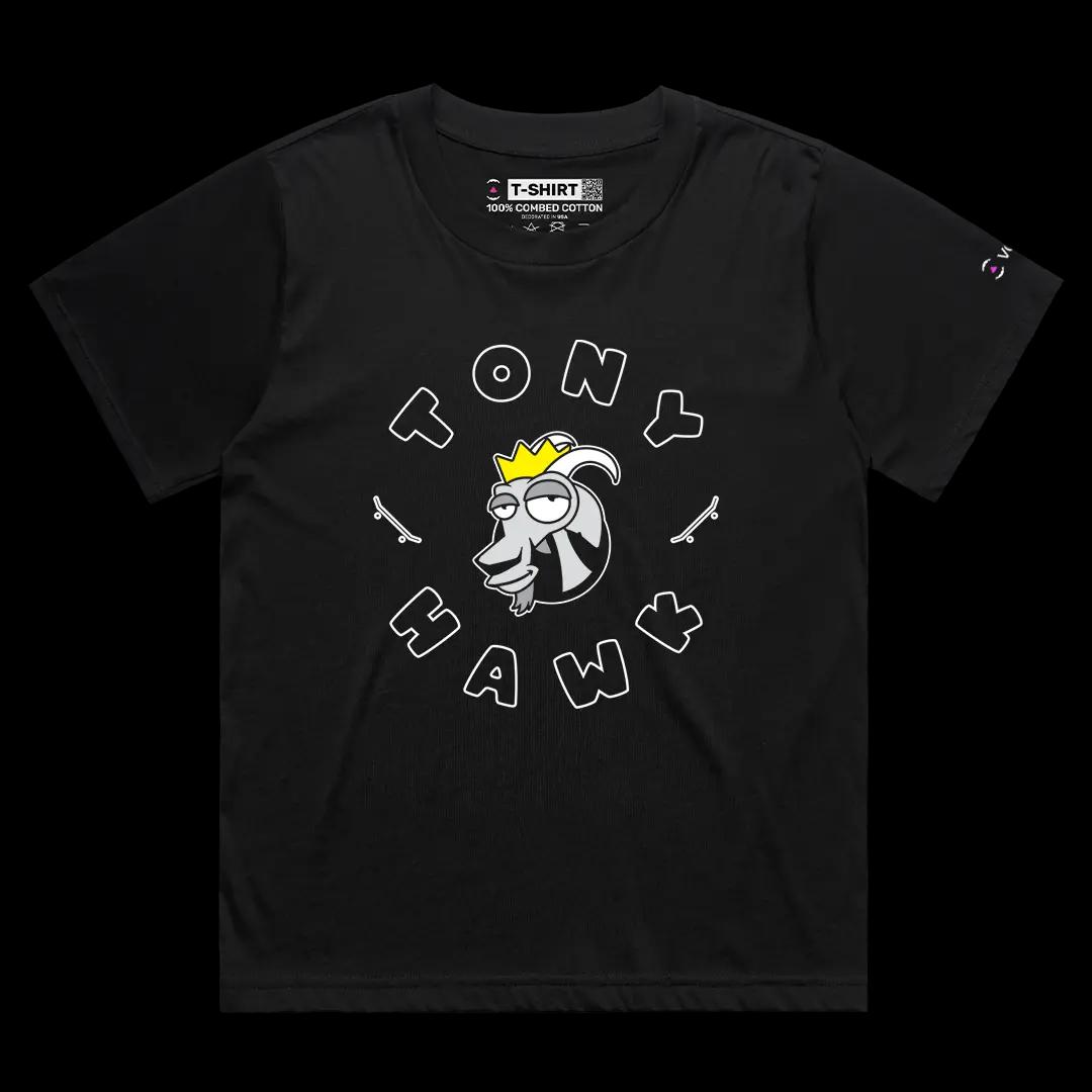 VOICEART Black Female Loose Tony Hawk The GOAT Series Sports Tee Skating Short Sleeve Cotton T-Shirt for Men and Women