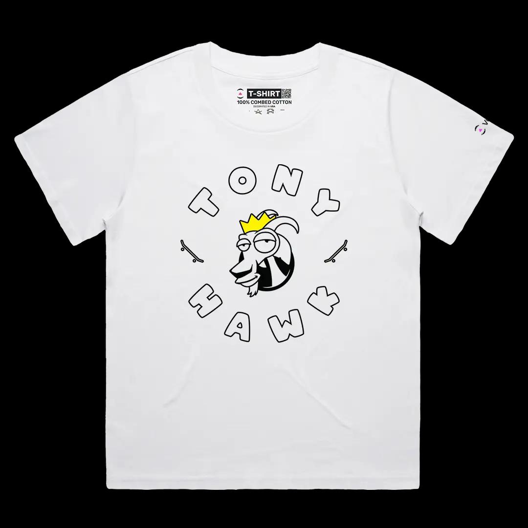 VOICEART White Female Loose Tony Hawk The GOAT Series Sports Tee Skating Short Sleeve Cotton T-Shirt for Men and Women
