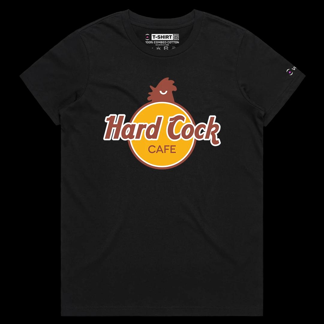 VOICEART Black Female Regular Hard Cock Funny Graphic Meme Tee with Wordplay Joke Short Combed Cotton Shirt for Men and Women