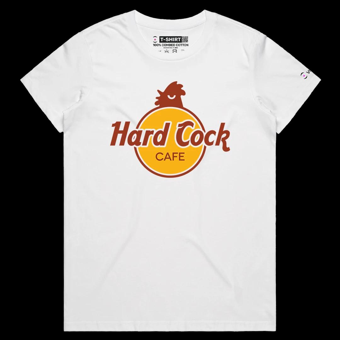 VOICEART White Female Regular Hard Cock Funny Graphic Meme Tee with Wordplay Joke Short Combed Cotton Shirt for Men and Women