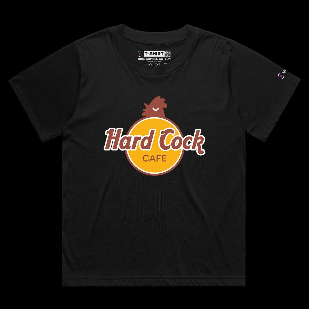 VOICEART Black Female Loose Hard Cock Funny Graphic Meme Tee with Wordplay Joke Short Combed Cotton Shirt for Men and Women