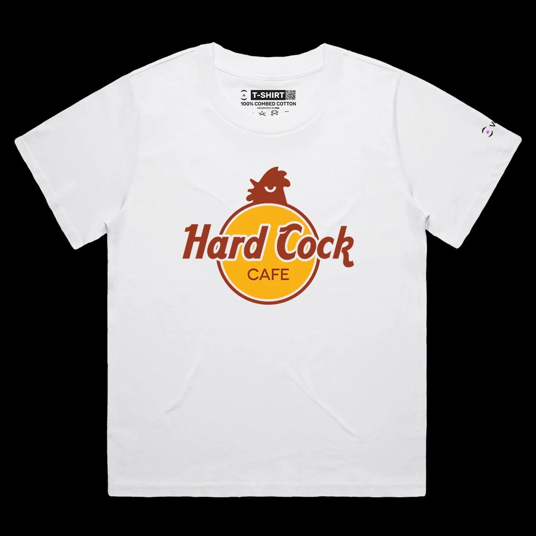 VOICEART White Female Loose Hard Cock Funny Graphic Meme Tee with Wordplay Joke Short Combed Cotton Shirt for Men and Women