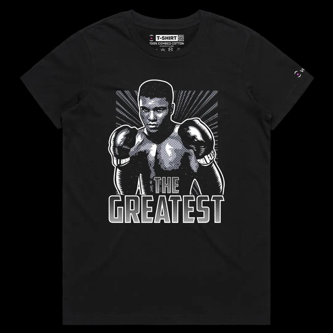 VOICEART Black Female Regular Mohammed Ali GOAT Sports Shirt Premium Design Undisputed Fighting Champion Tee for Boxing Fans