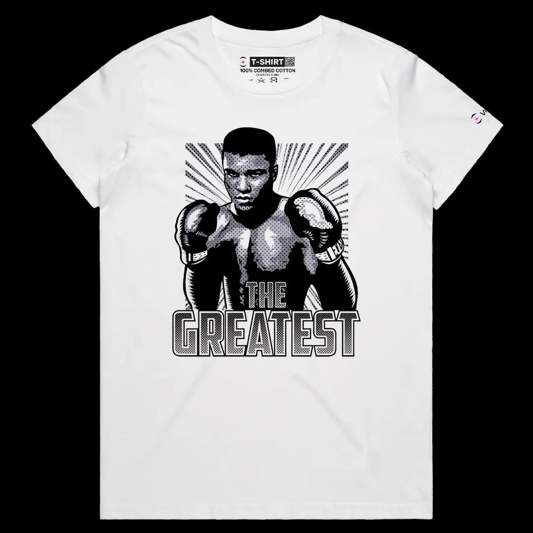 VOICEART White Female Regular Mohammed Ali GOAT Sports Shirt Premium Design Undisputed Fighting Champion Tee for Boxing Fans