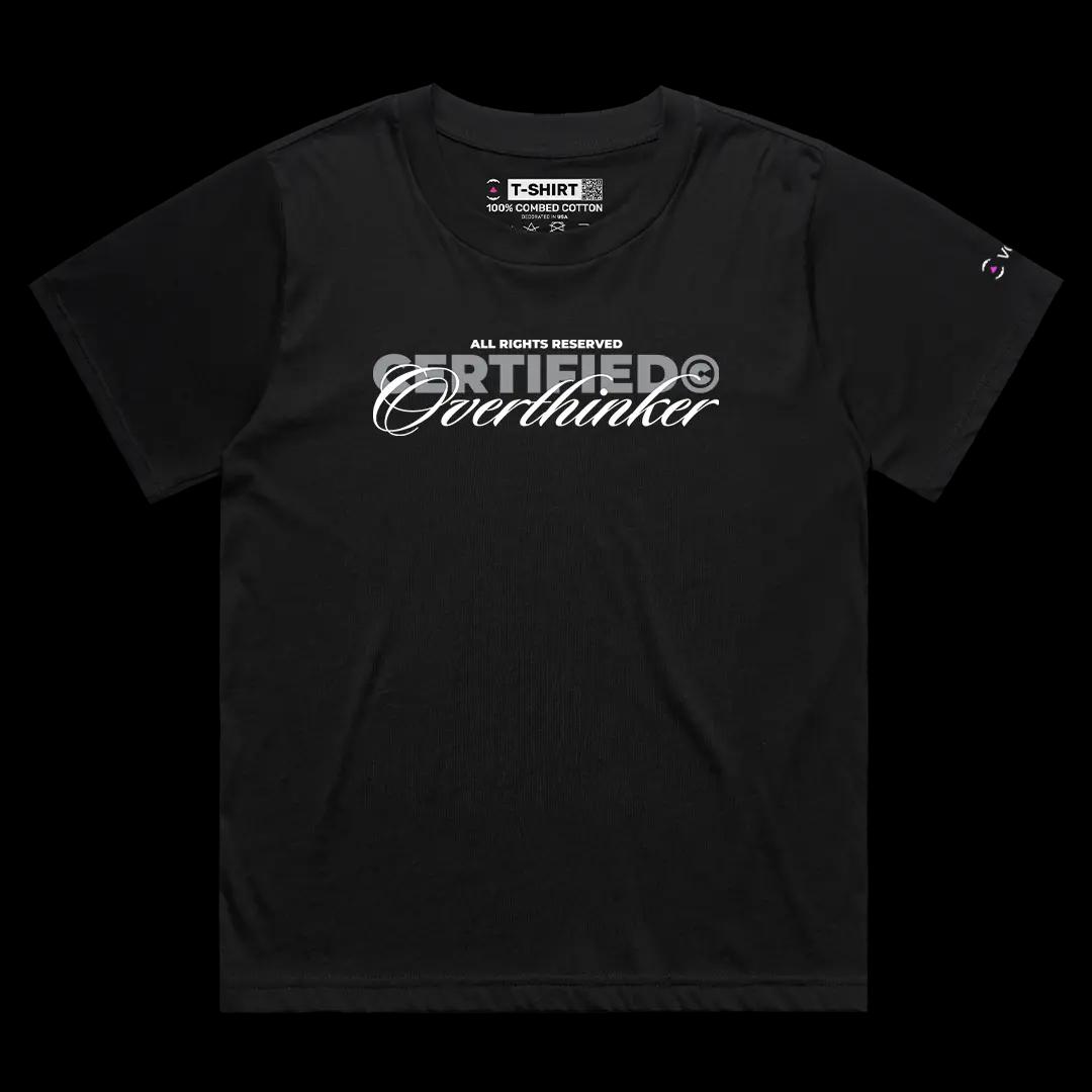 VOICEART Black Female Loose Certified Overthinker Funny Meme Tee with Sarcastic Joke Cotton T-Shirt for Men and Women
