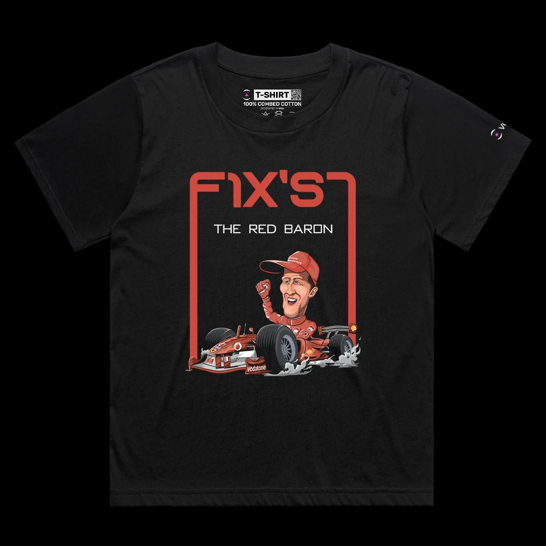 VOICEART Black Female Loose Michael Schumacher Sports Tee for Formula Racing Short Sleeve Cotton T-Shirt for Men and Women