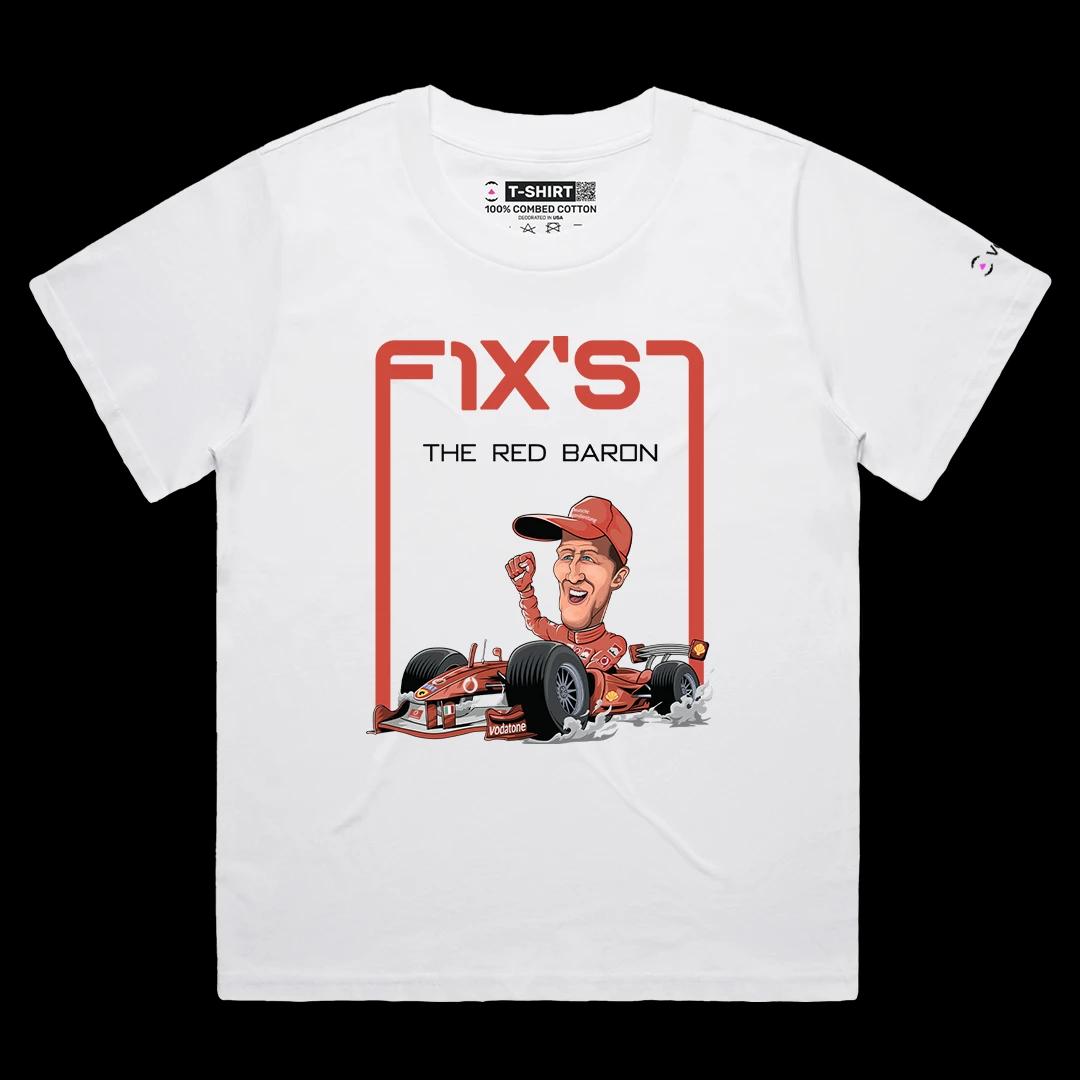 VOICEART White Female Loose Michael Schumacher Sports Tee for Formula Racing Short Sleeve Cotton T-Shirt for Men and Women