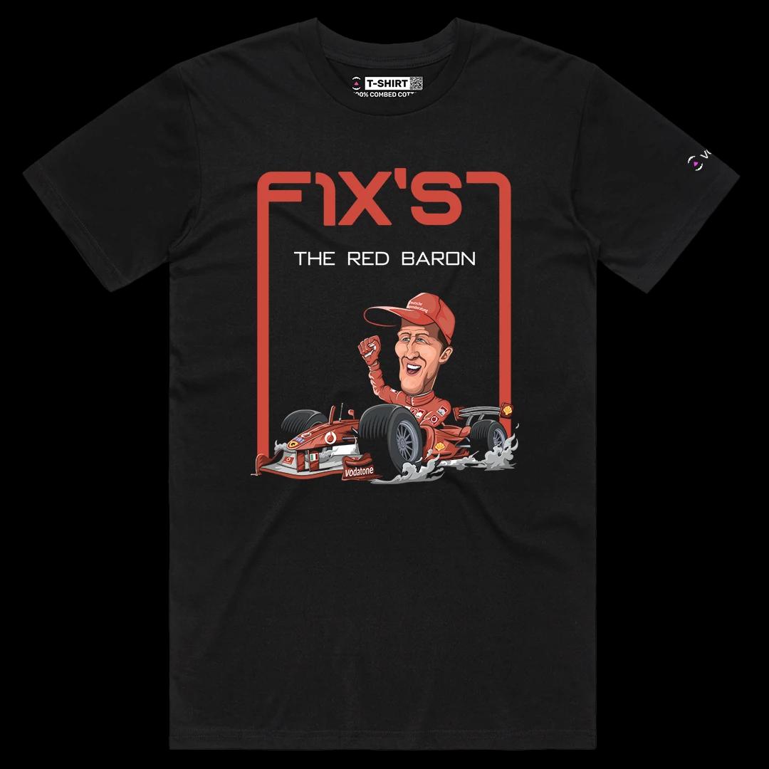 VOICEART Black Male Regular Michael Schumacher Sports Tee for Formula Racing Short Sleeve Cotton T-Shirt for Men and Women