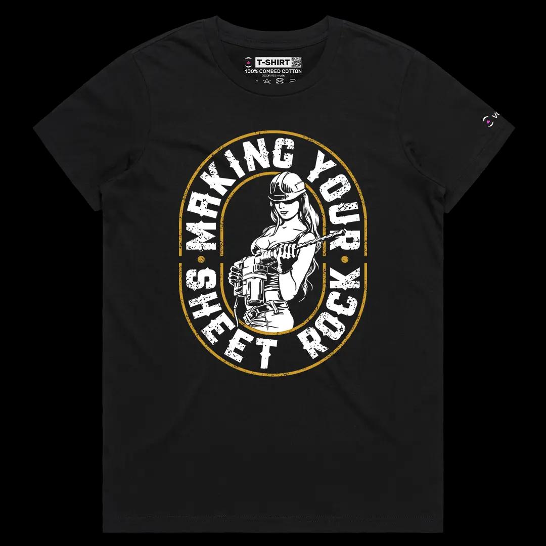 VOICEART Black Female Regular Making Your Sheet Rock Funny Graphic Tee with Adult Humour Short Sleeve Cotton T-Shirt v1