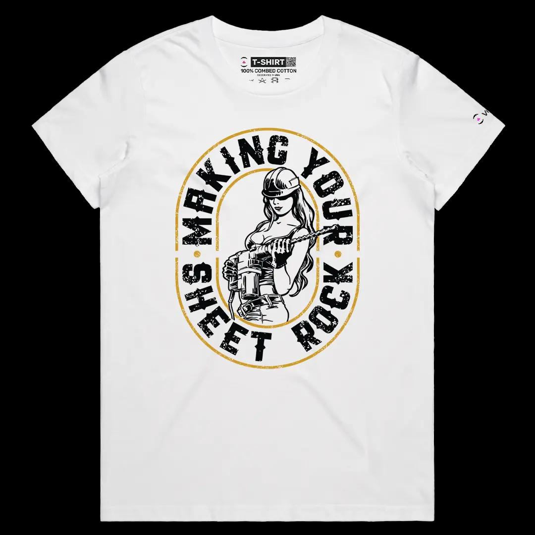 VOICEART White Female Regular Making Your Sheet Rock Funny Graphic Tee with Adult Humour Short Sleeve Cotton T-Shirt v1