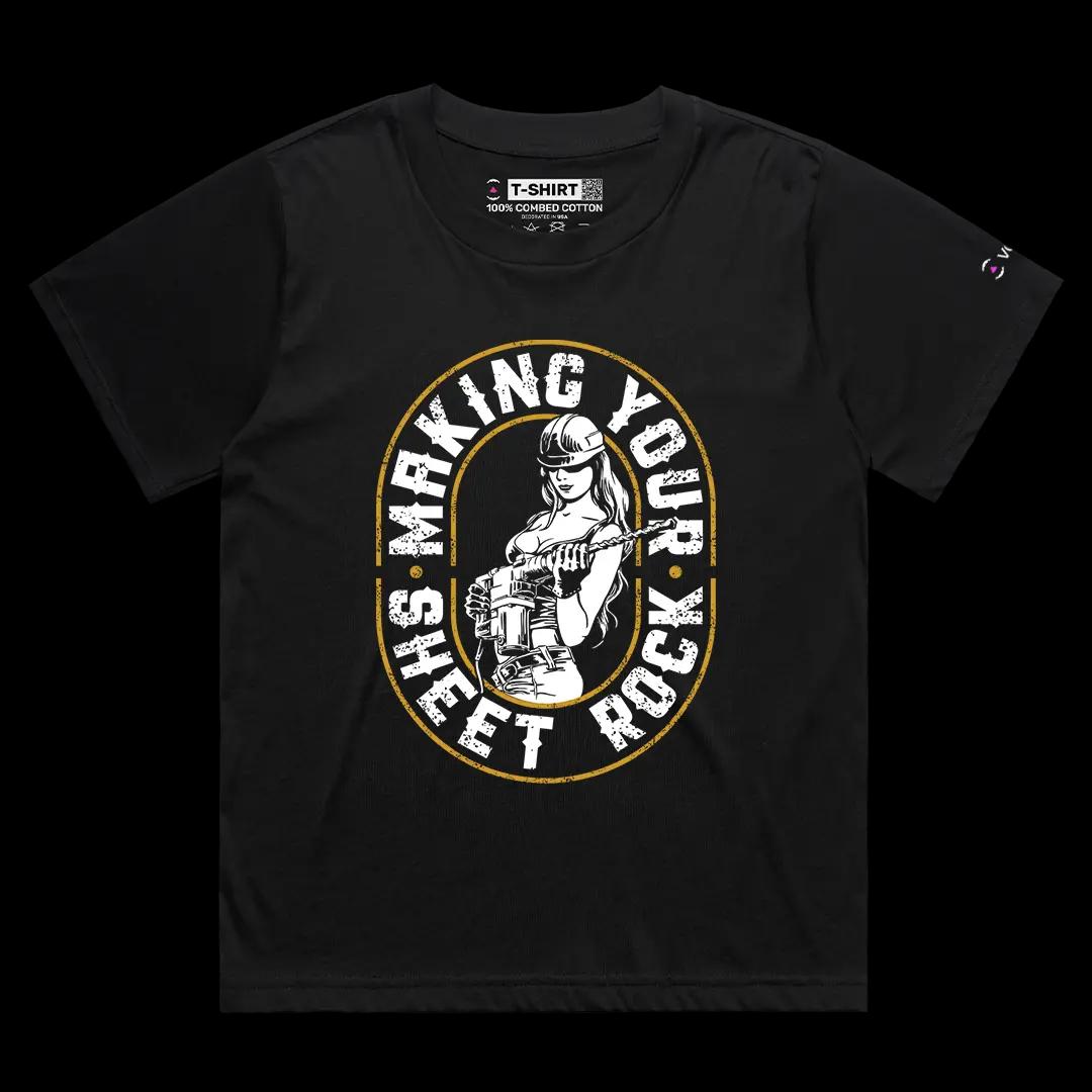 VOICEART Black Female Loose Making Your Sheet Rock Funny Graphic Tee with Adult Humour Short Sleeve Cotton T-Shirt v1