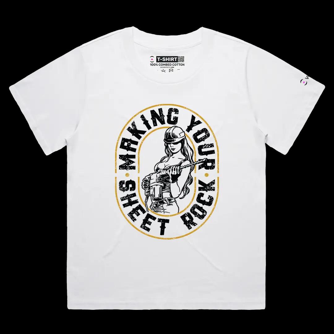 VOICEART White Female Loose Making Your Sheet Rock Funny Graphic Tee with Adult Humour Short Sleeve Cotton T-Shirt v1
