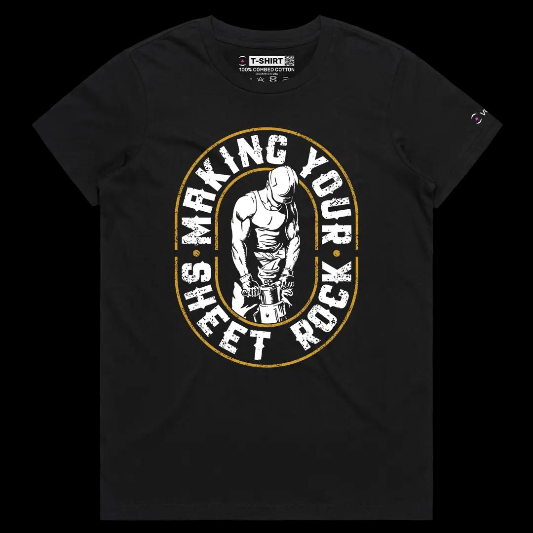 VOICEART Black Female Regular Making Your Sheet Rock Funny Graphic Tee with Adult Humour Short Sleeve Cotton T-Shirt v2