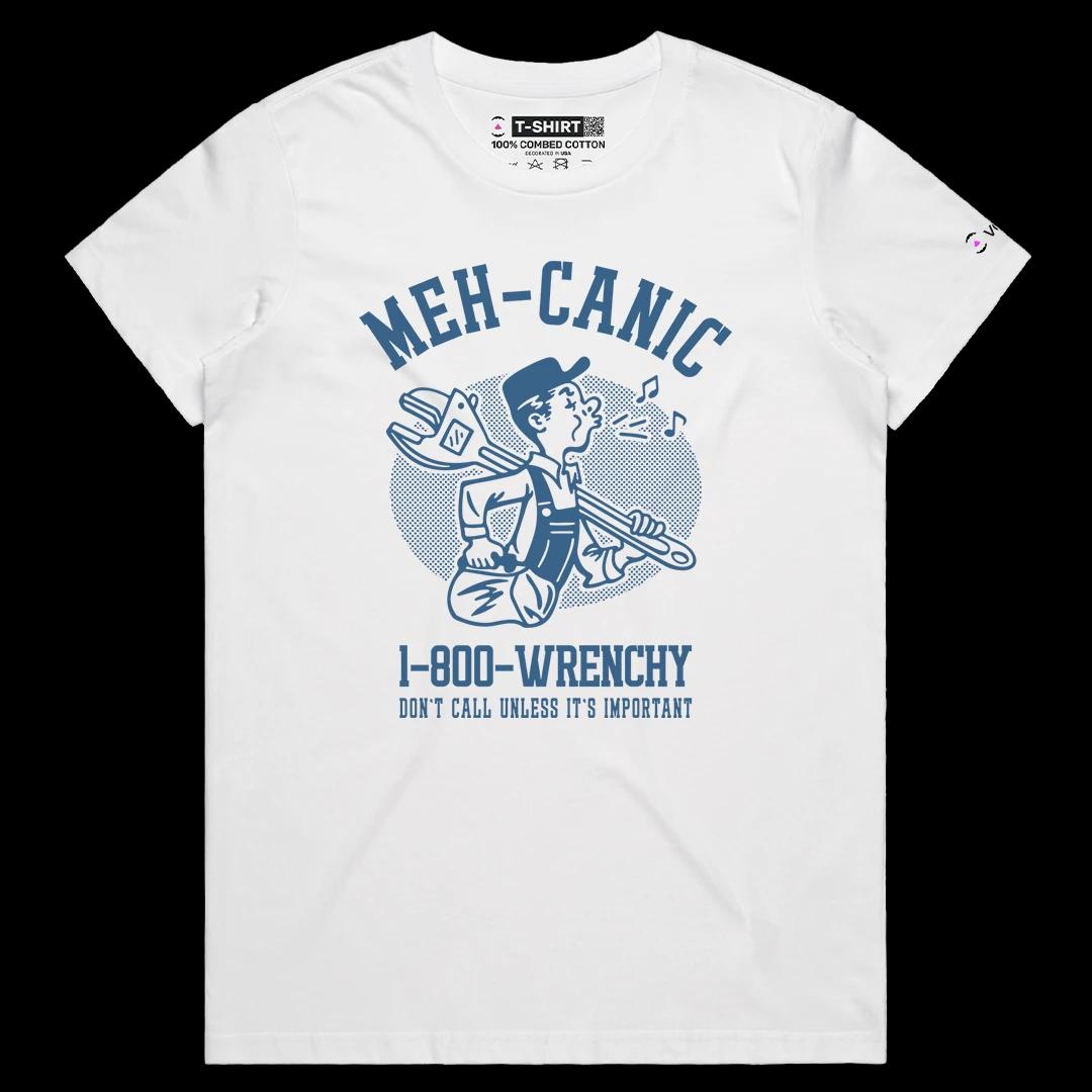 VOICEART White Female Regular Clueless Mechanic Funny Graphic Tee Wordplay Joke Short Sleeve Cotton T-Shirt for Men and Women