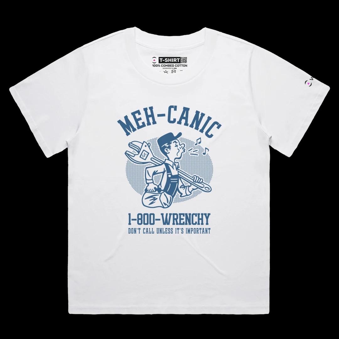 VOICEART White Female Loose Clueless Mechanic Funny Graphic Tee Wordplay Joke Short Sleeve Cotton T-Shirt for Men and Women