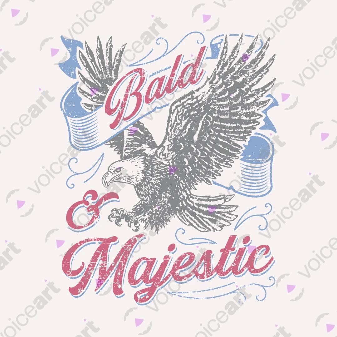 VOICEART White Watermark Bald and Majestic Eagle Funny Graphic Tee with Patriotic Design Short Sleeve Cotton T-Shirt