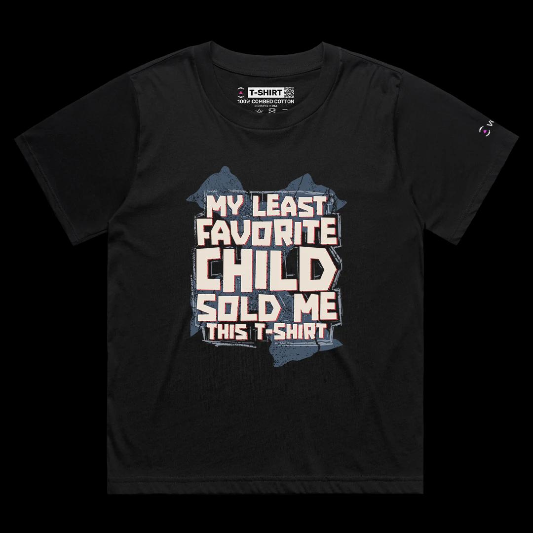 VOICEART Black Female Loose My Least Favorite Child Funny Graphic Tee with Sarcastic Joke Short Sleeve Cotton T-Shirt