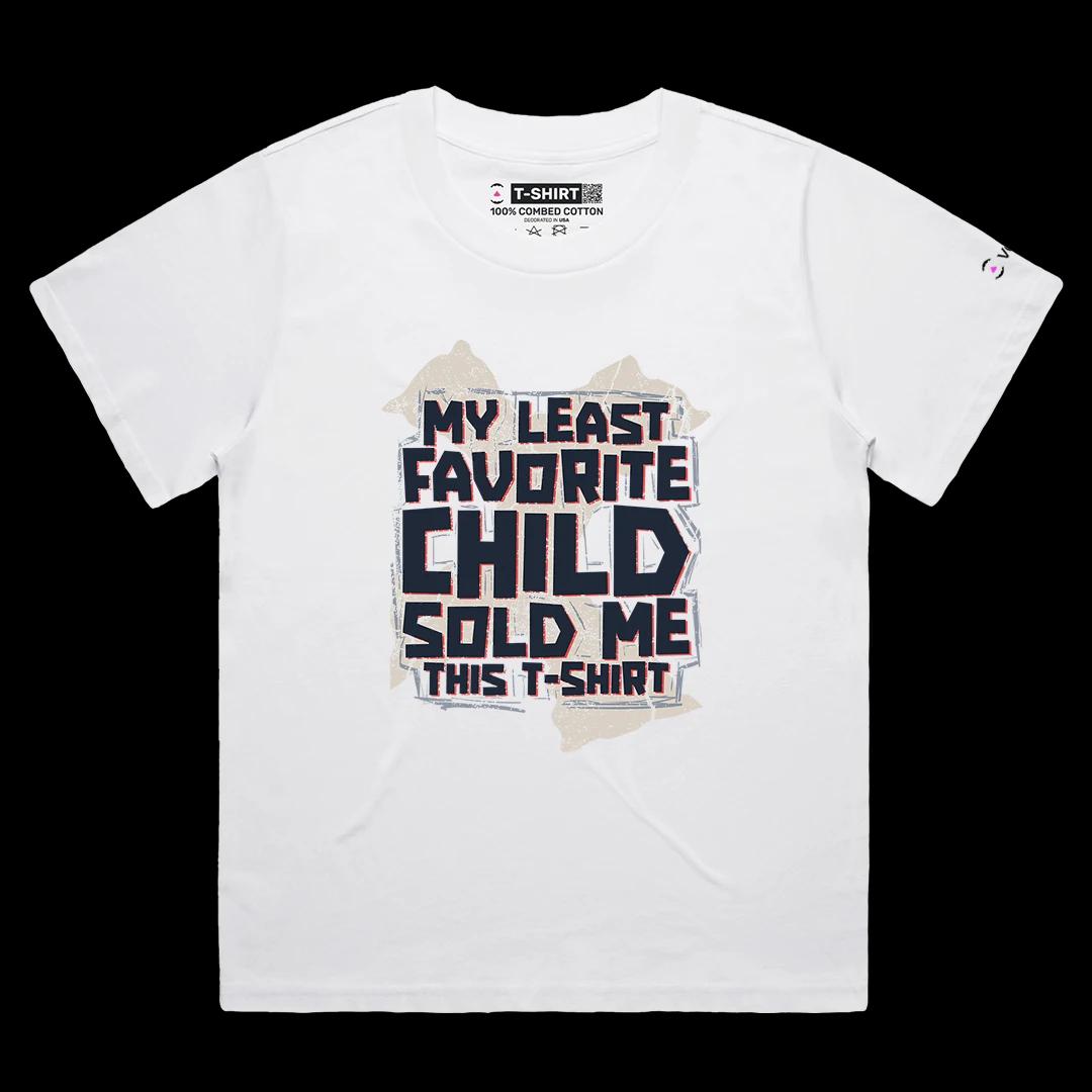 VOICEART White Female Loose My Least Favorite Child Funny Graphic Tee with Sarcastic Joke Short Sleeve Cotton T-Shirt