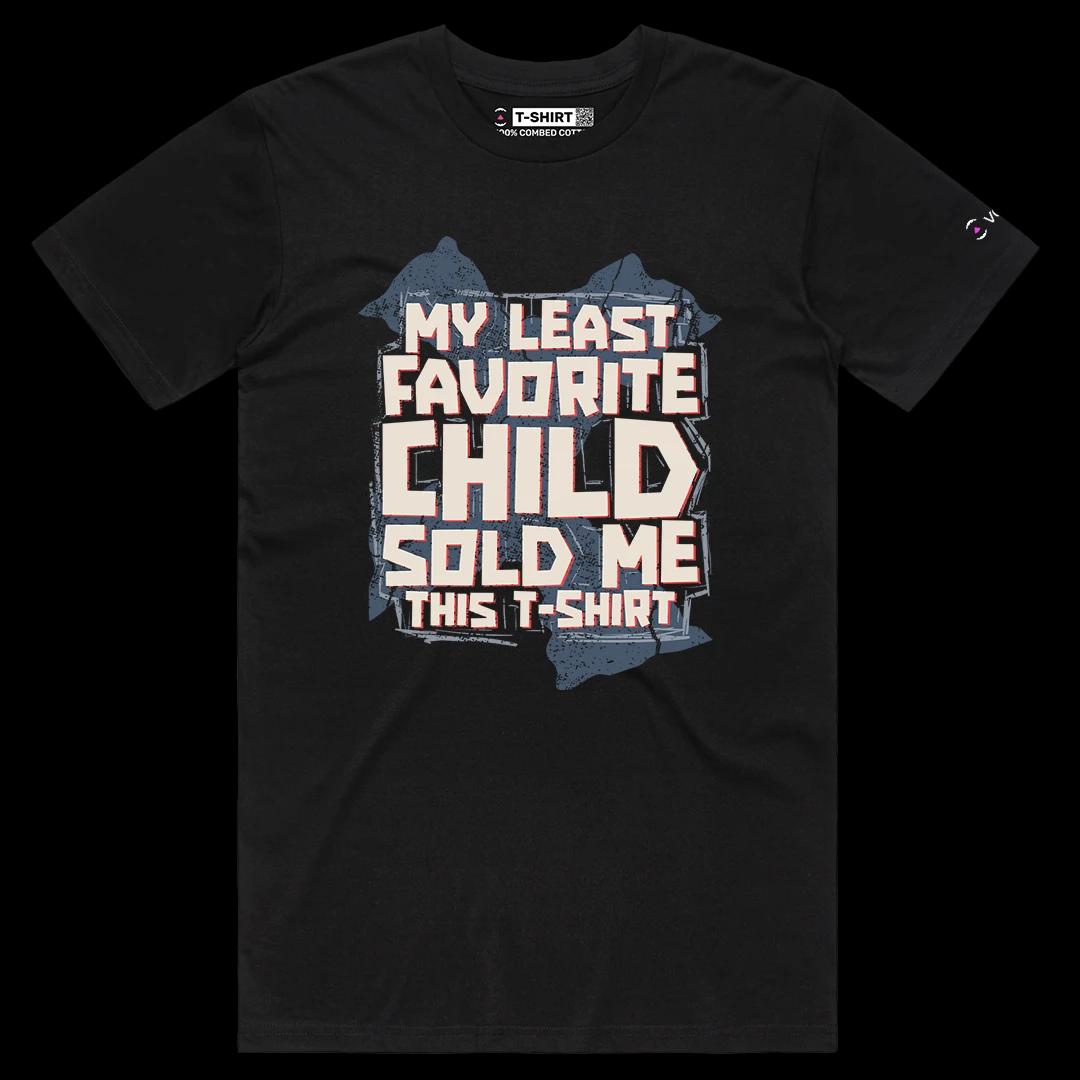 VOICEART Black Male Regular My Least Favorite Child Funny Graphic Tee with Sarcastic Joke Short Sleeve Cotton T-Shirt