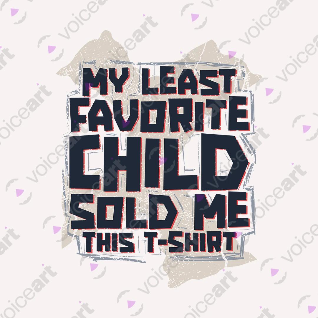 VOICEART White Watermark My Least Favorite Child Funny Graphic Tee with Sarcastic Joke Short Sleeve Cotton T-Shirt