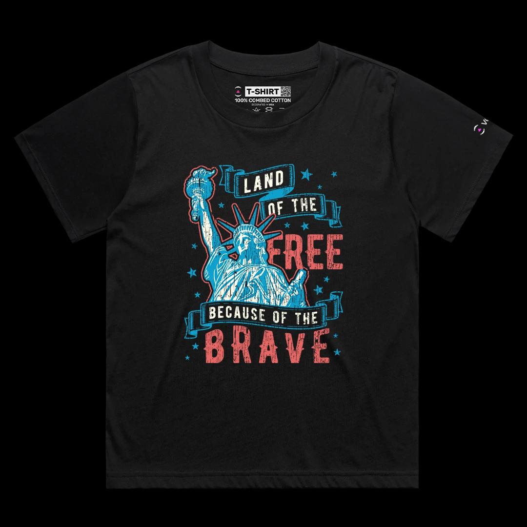 VOICEART Black Female Loose Lady Liberty Land of the Free Independence Day Graphic Tee Short Sleeve Shirt for Men and Women