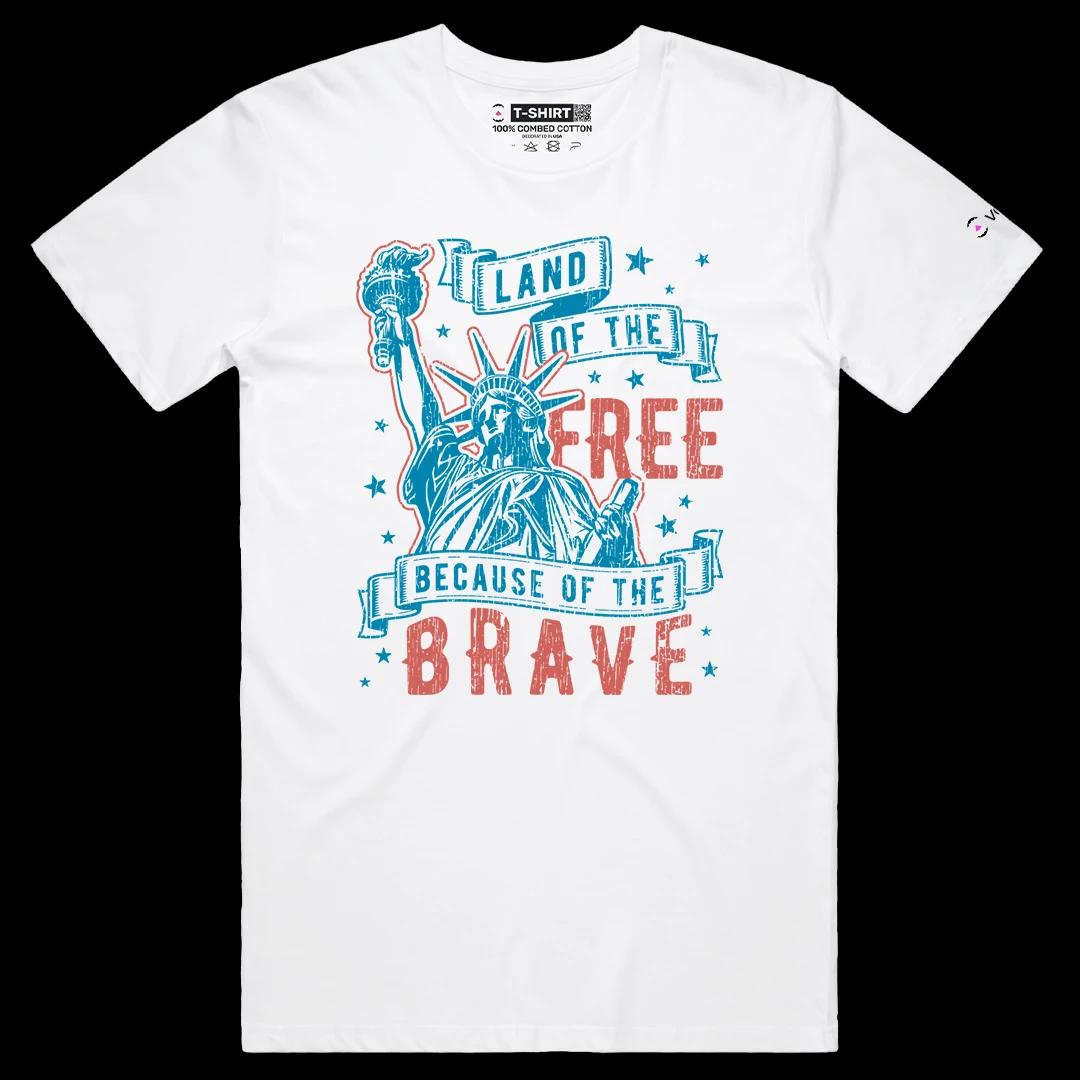 VOICEART White Male Regular Lady Liberty Land of the Free Independence Day Graphic Tee Short Sleeve Shirt for Men and Women