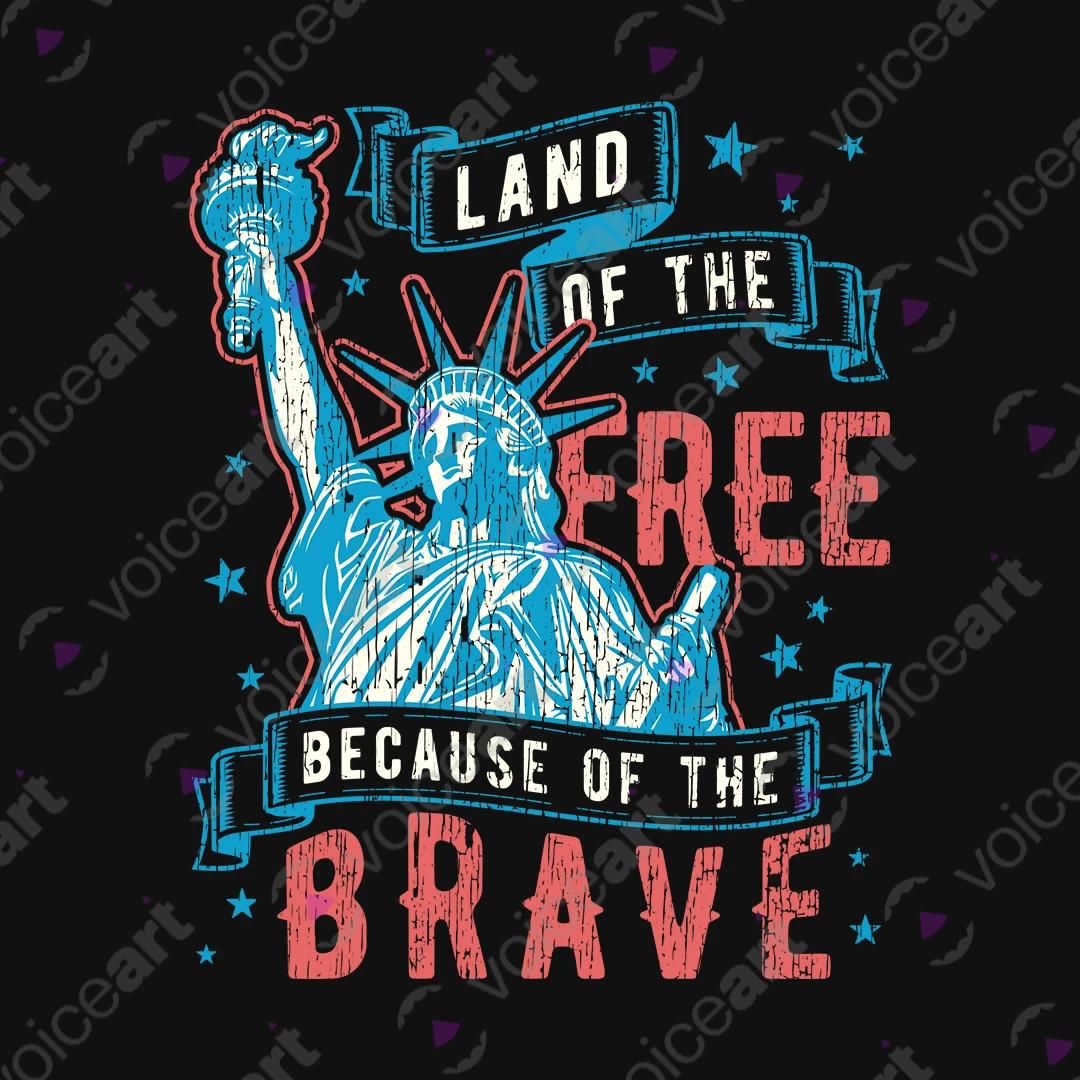 VOICEART Black Watermark Lady Liberty Land of the Free Independence Day Graphic Tee Short Sleeve Shirt for Men and Women