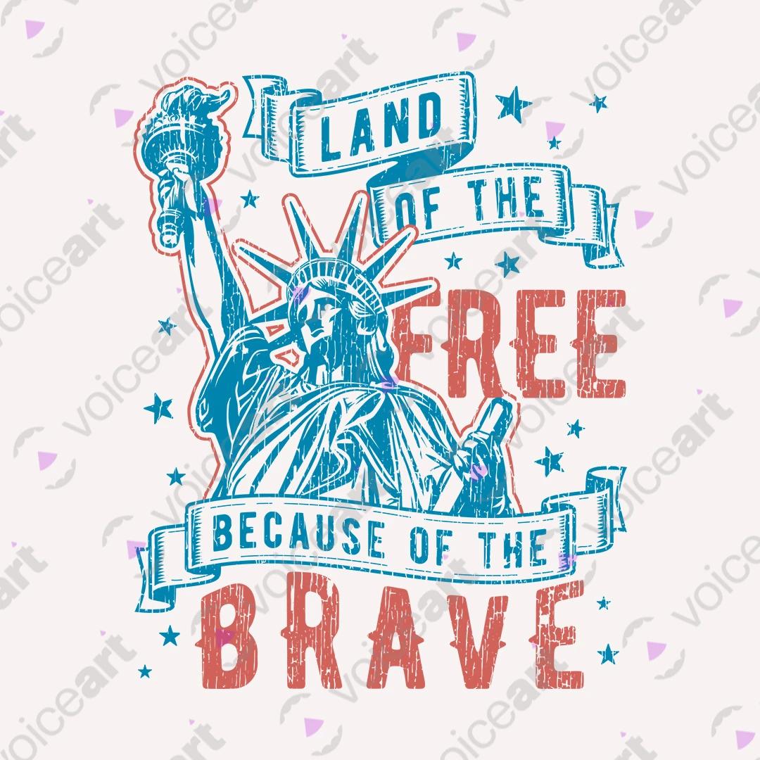 VOICEART White Watermark Lady Liberty Land of the Free Independence Day Graphic Tee Short Sleeve Shirt for Men and Women