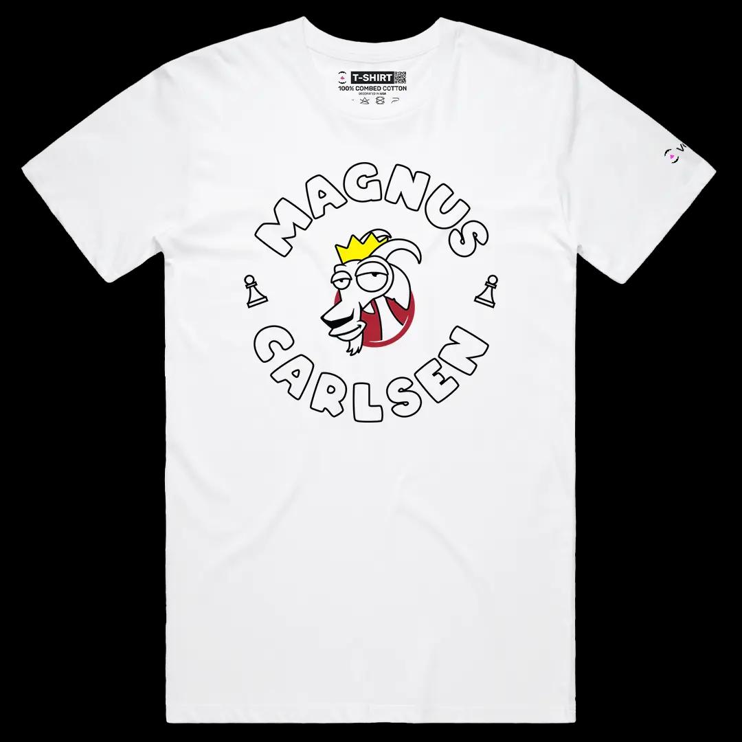VOICEART White Male Regular Magnus Carlsen The Goat Graphic Tee for Chess Fans Short Sleeve Cotton Shirt for Men and Women