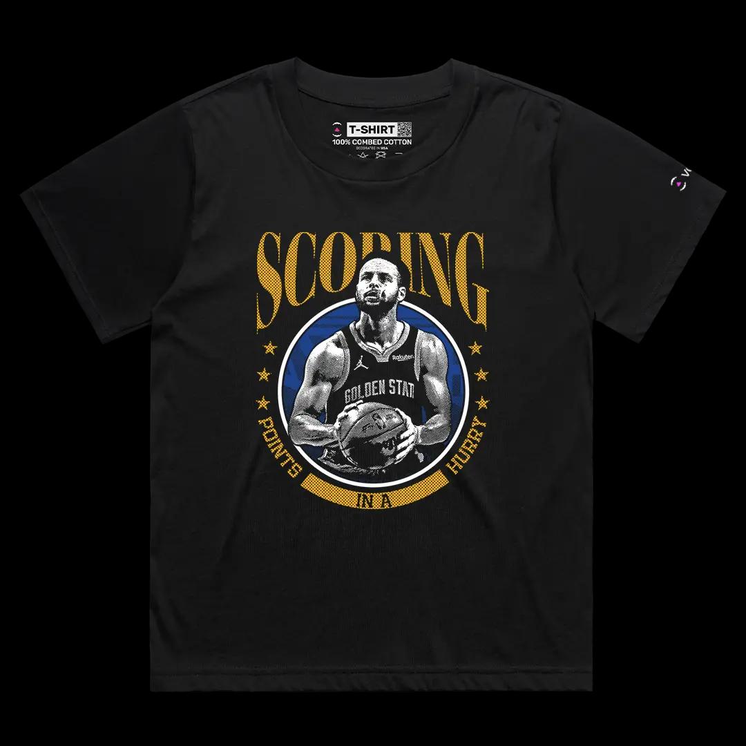VOICEART Black Female Loose Curry Scoring in Hurry Sports Graphic Tee Basketball Fans Short Cotton Shirt Men and Women
