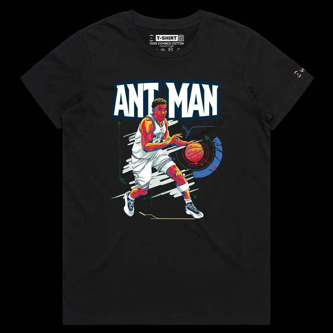 VOICEART Black Female Regular Ant-Man Edwards Sports Graphic Tee for Wolves Basketball Fans Short T-Shirt for Men and Women