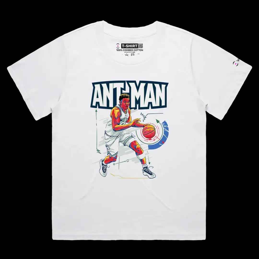 VOICEART White Female Loose Ant-Man Edwards Sports Graphic Tee for Wolves Basketball Fans Short T-Shirt for Men and Women